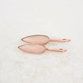 Pink Chalcedony 8x25mm Pear Shape Gemstone Earrings, 925 Sterling Silver Earrings, Rose Gold Plated Drop Hook Earring, Best for Women